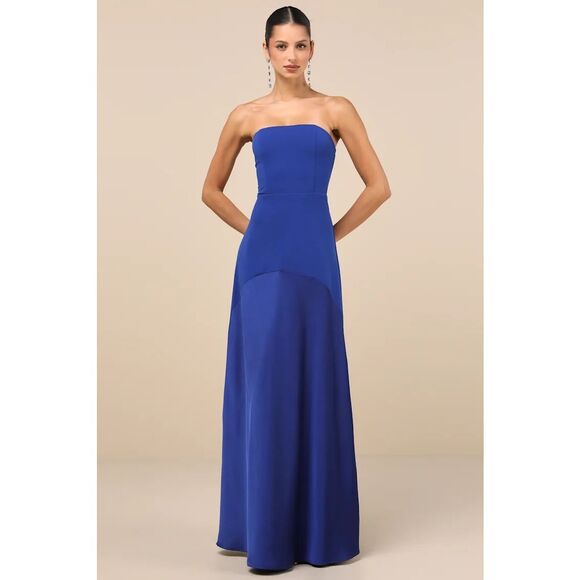 Lulus Compelling Style Royal Blue Strapless A-Line Maxi Dress Size XL NWT - Picture 1 of 9
